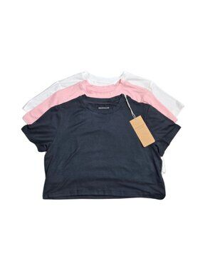 NWT | Max & Allie 3-Pack Performance Crop Tops | Black, Pink, White | Size Large